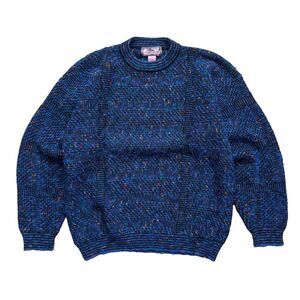 Vintage Concrete Textured Blue Chunky Knit Sweater Womens Size L Striped Retro
